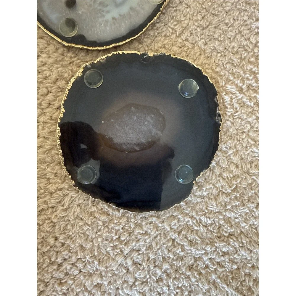 Natural Agate Coasters With Gold Electroplated Edges Set Of 2